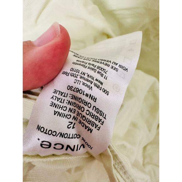 VINCE Green Cotton Square Neckline Three-Quarter Sleeves Draped Top Size 12 - Picture 10 of 13